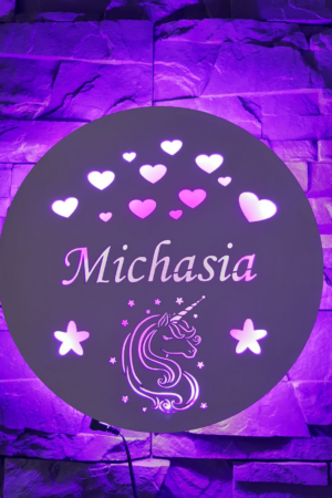 Lampka okrągła Jednorożec PERSONALIZOWANA OKRĄGŁA LAMPKA LED