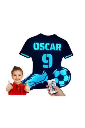 KOSZULKA Z IMIENIEM - LAMPKA NOCNA led kolory dla piłkarza personalizowana